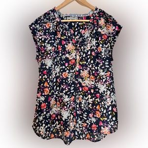 Daniel Rainn navy floral cap sleeve blouse L